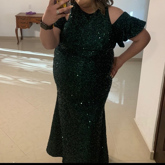 Shein dark green cold shoulder evening dress - Picture 3 of 8